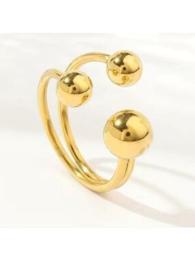 Cuff Ring Adjustable Inlaid Three Golden Beads Stainless Steel
